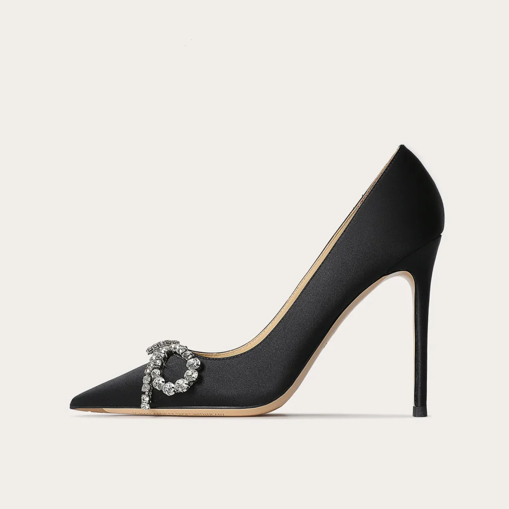 Pointed Toe Bow Shoes Silk Surface High Heels  for Banquet - Image 2