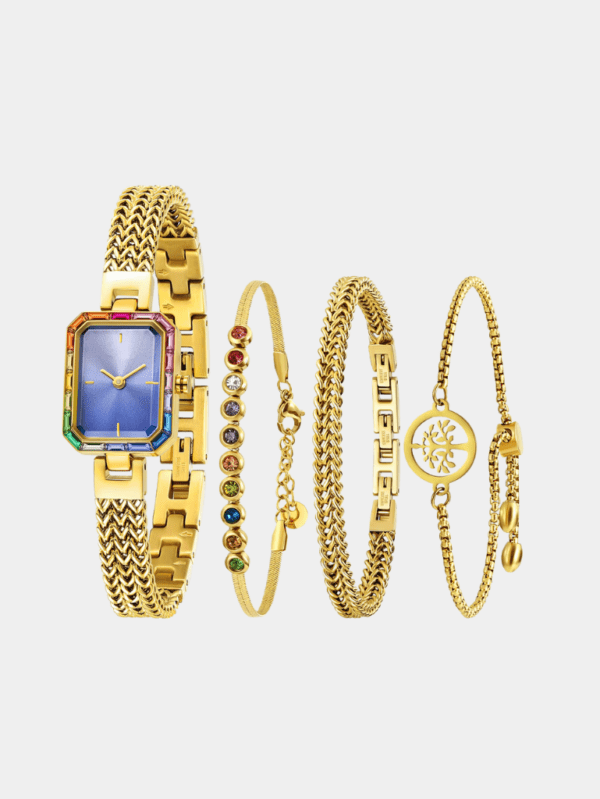 Women Wristwatch Gold Jewelry Bracelet Set - Light Purple