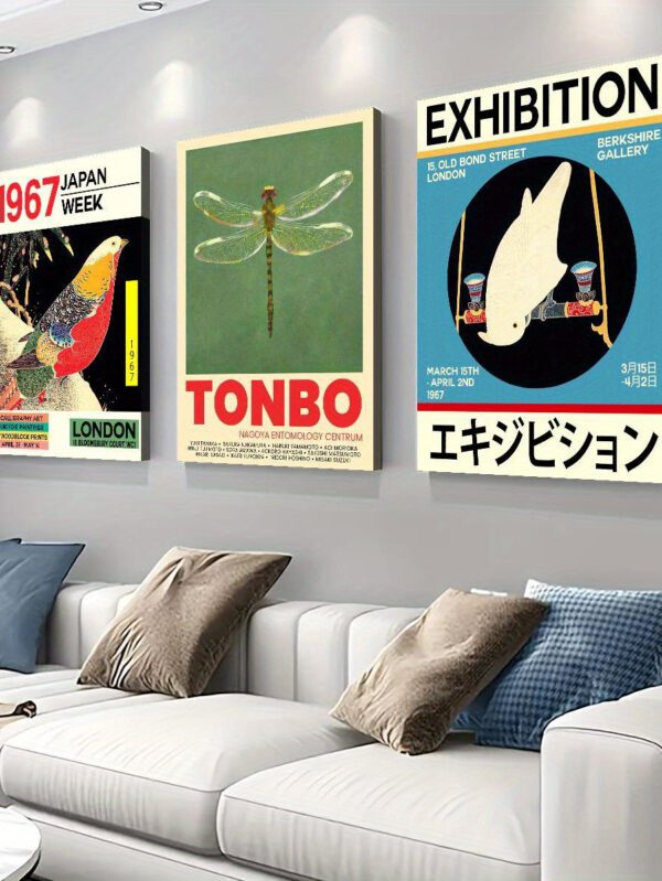 Japanese Vintage Wall Art – 3-Piece Wrapped Canvas Set with Wooden Frame