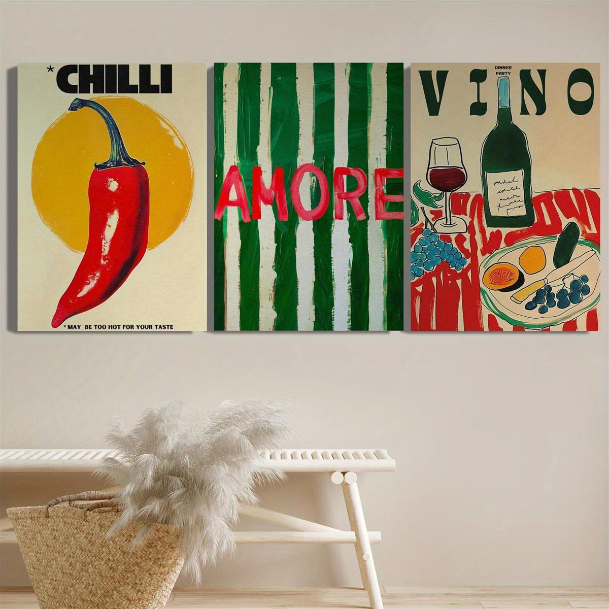 3pcs Wood Frame Canvas Prints – Vintage Chili & Wine Dinner Decorative Posters - Image 5