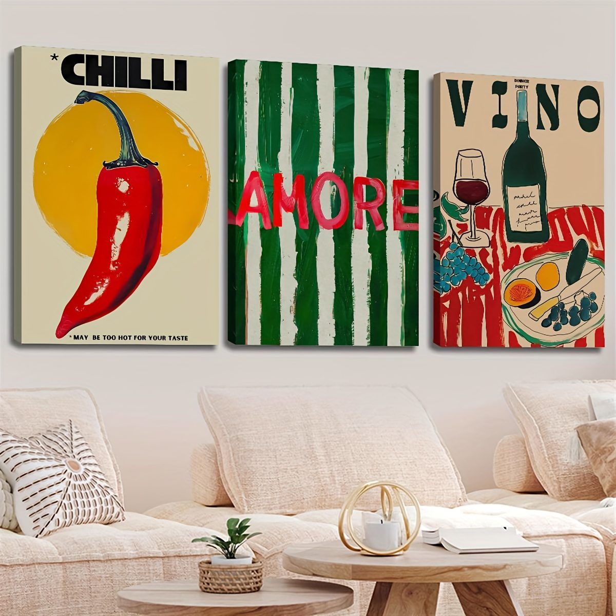 3pcs Wood Frame Canvas Prints – Vintage Chili & Wine Dinner Decorative Posters - Image 6
