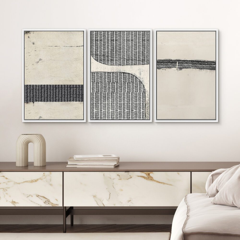 Framed Abstract Canvas Set – Black & Tan Polygon Grunge Pattern Wall Art - Image 8