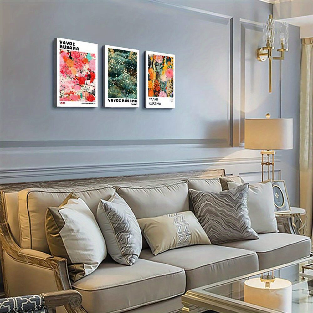 3pcs Ink Landscape & Floral Canvas Wall Art – Pine Wood Frame, Elegant Nature Design - Image 7