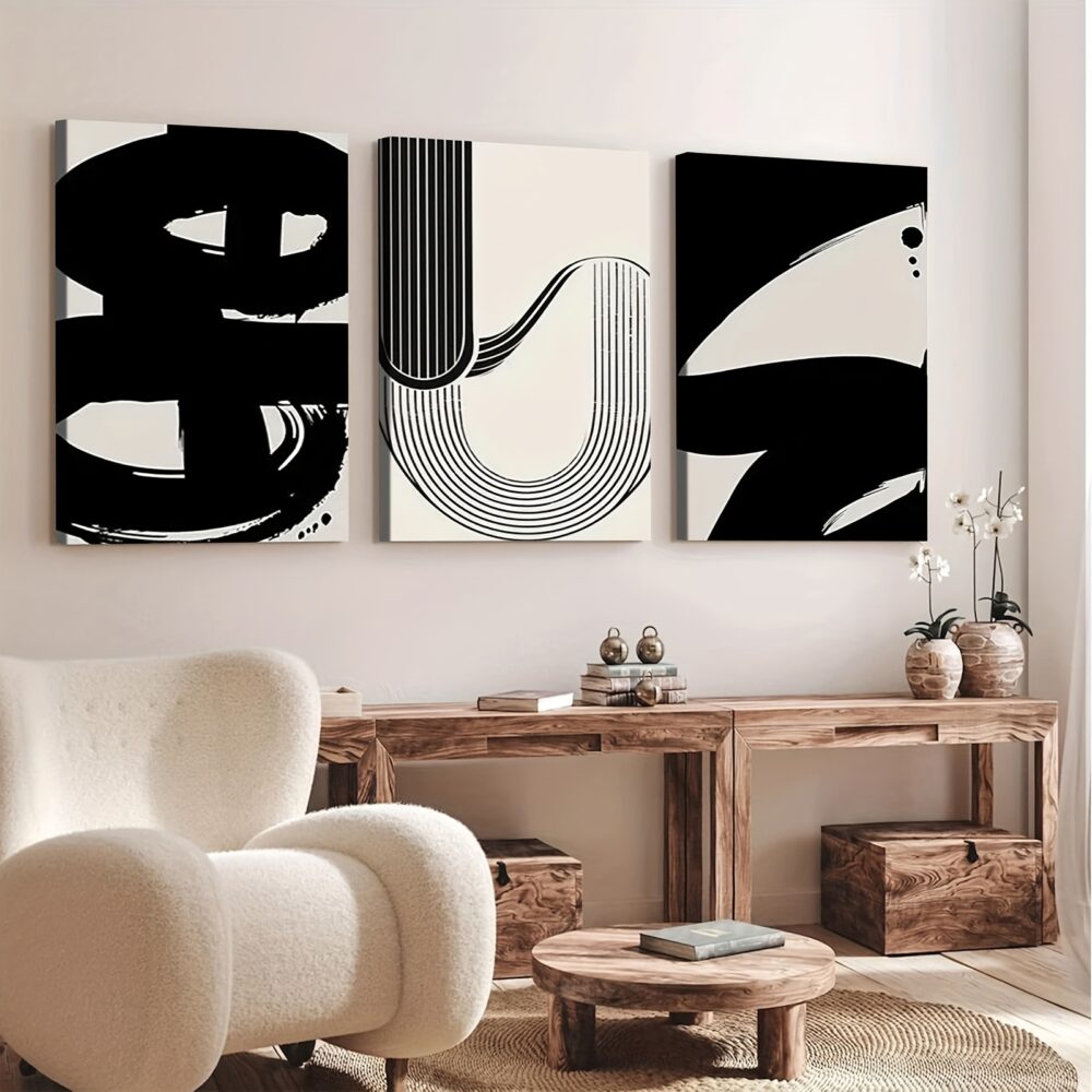 3pcs Valentine’s Day Canvas Art Set – Abstract Line Art with Exquisite Wood Frame - Image 6