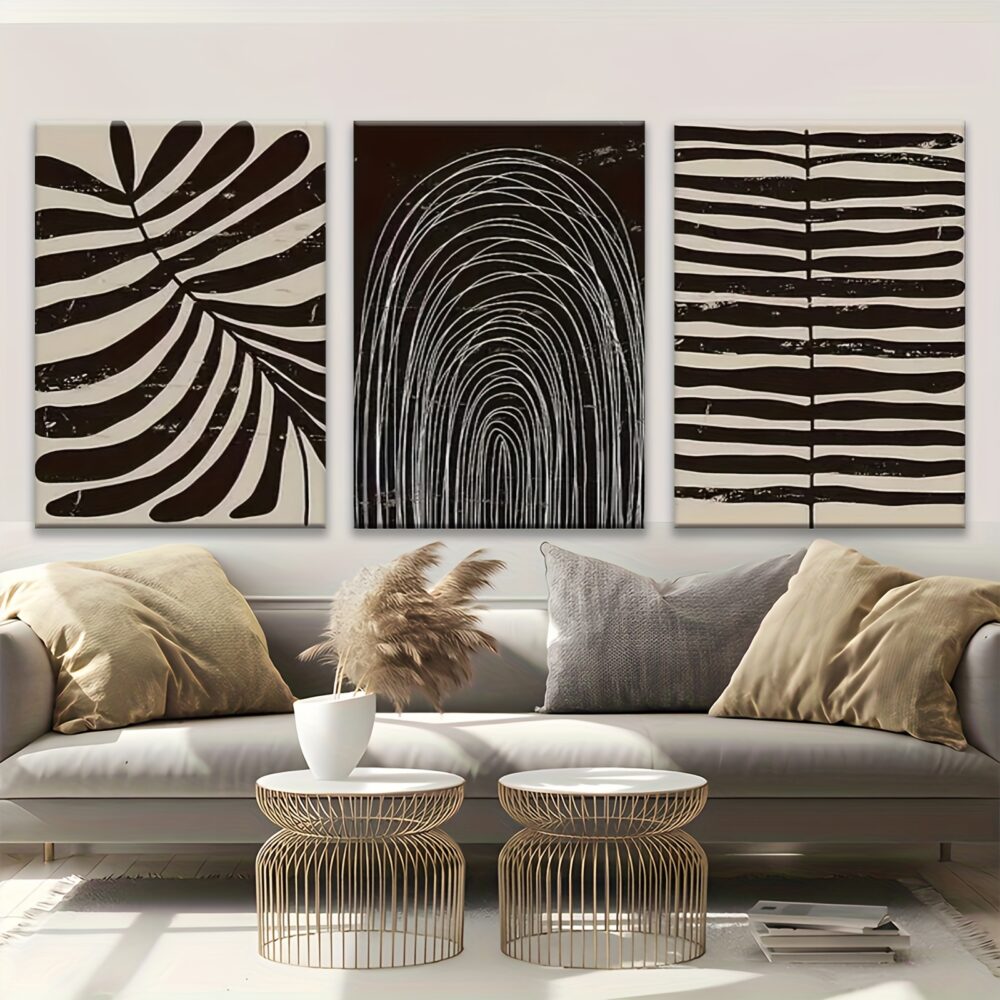 3pcs Wooden Framed Bohemian Wall Art – Minimalist Abstract Striped Canvas Prints - Image 7
