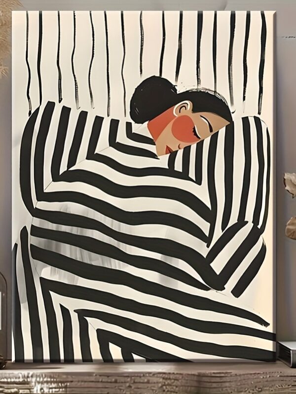 Abstract Black Line Girl Canvas – Solid Wood Frame Wall Art