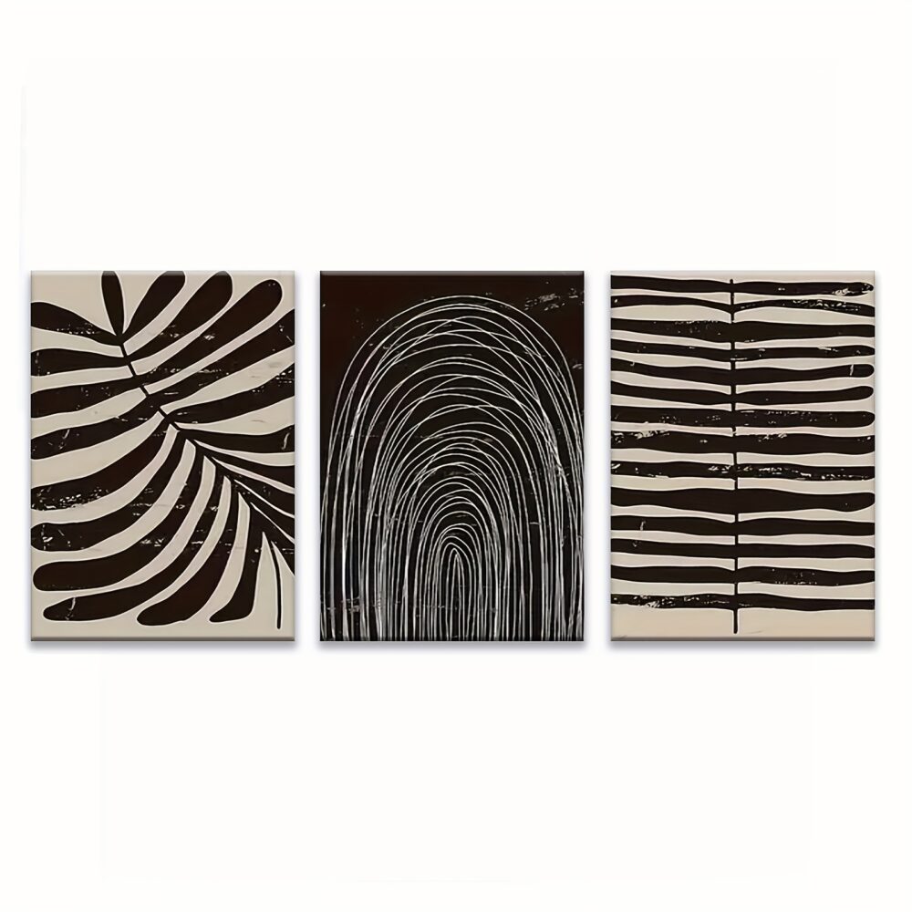 3pcs Wooden Framed Bohemian Wall Art – Minimalist Abstract Striped Canvas Prints - Image 3