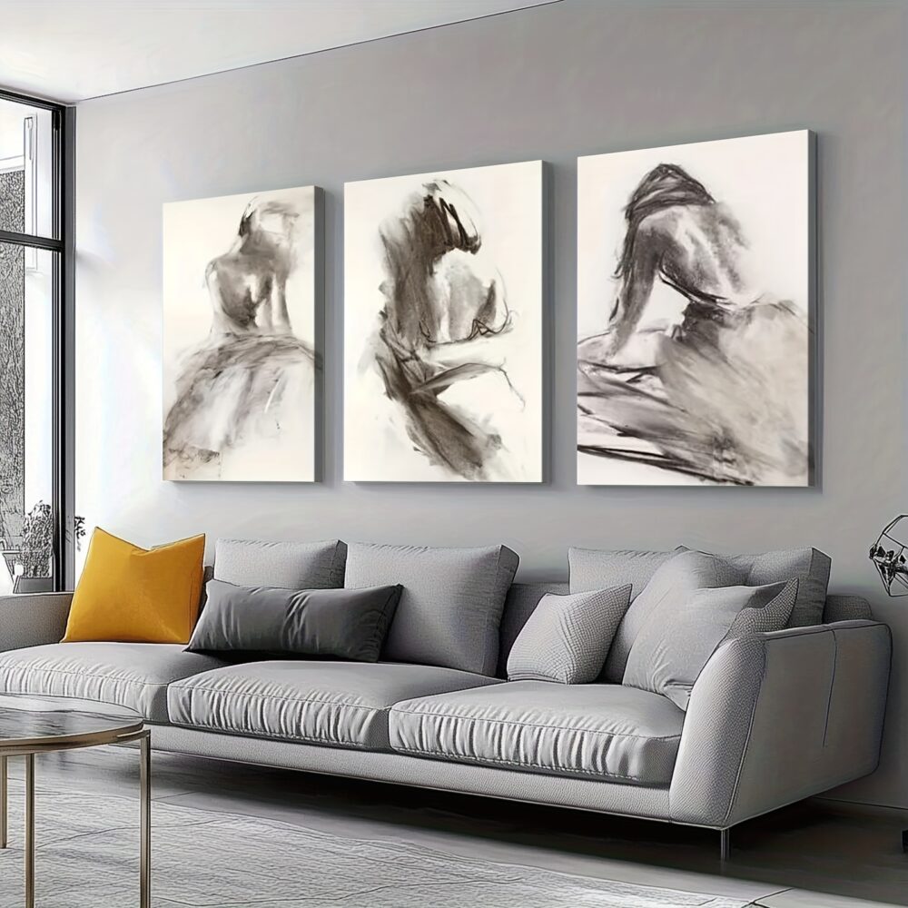 3pcs Modern Abstract Woman Sketch Canvas Wall Art – Minimalist Line Art Prints - Image 4