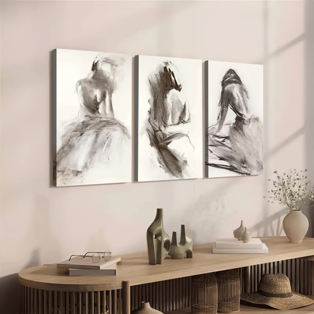 3pcs Modern Abstract Woman Sketch Canvas Wall Art – Minimalist Line Art Prints