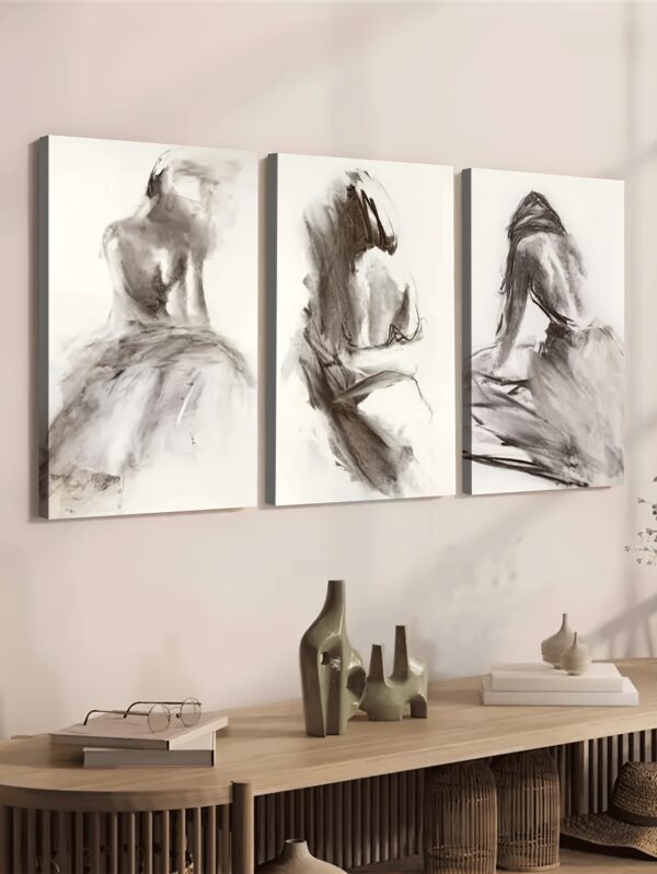 3pcs Modern Abstract Woman Sketch Canvas Wall Art – Minimalist Line Art Prints