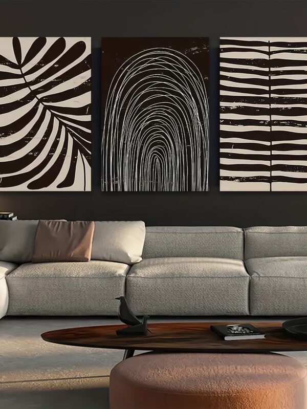3pcs Wooden Framed Bohemian Wall Art – Minimalist Abstract Striped Canvas Prints