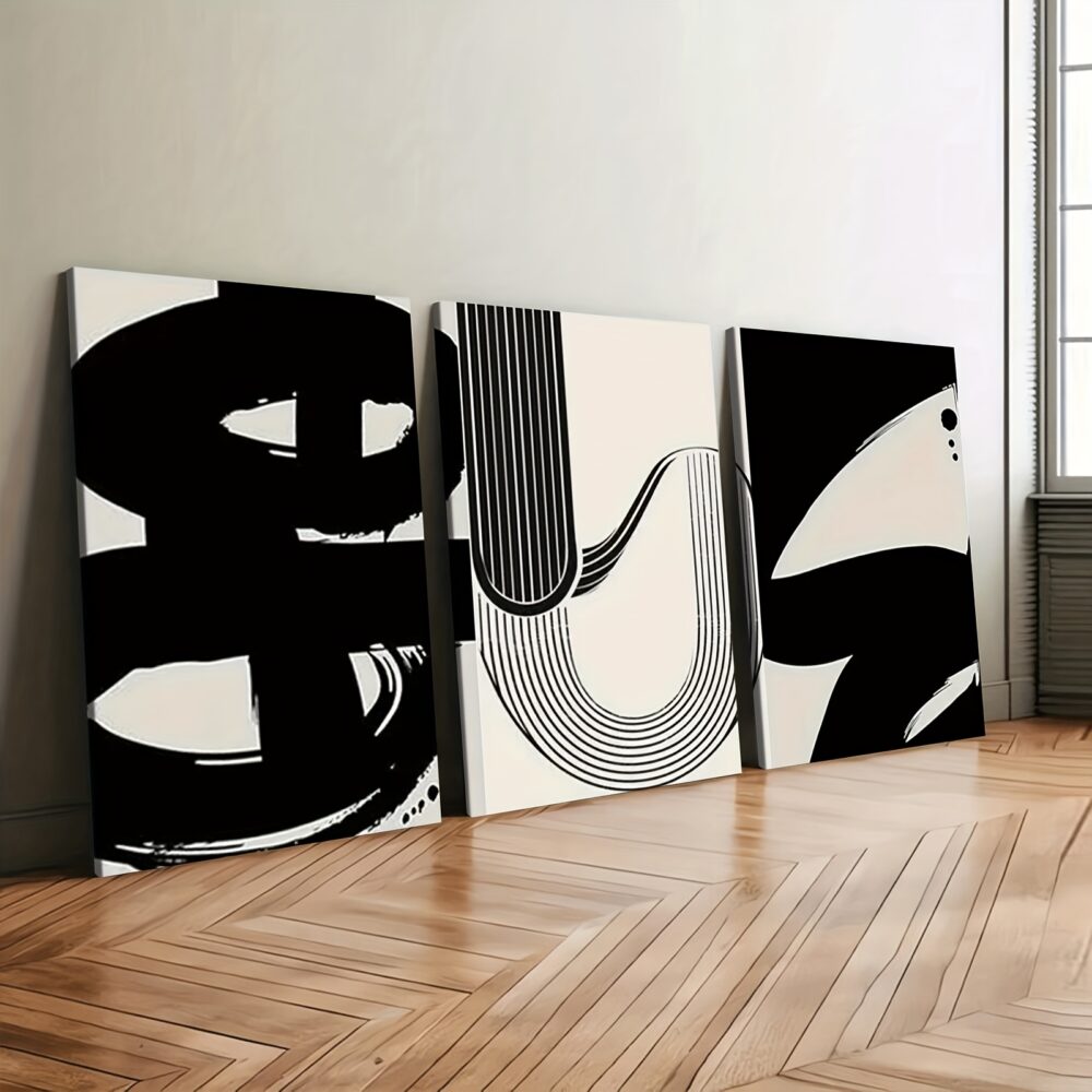 3pcs Valentine’s Day Canvas Art Set – Abstract Line Art with Exquisite Wood Frame - Image 2