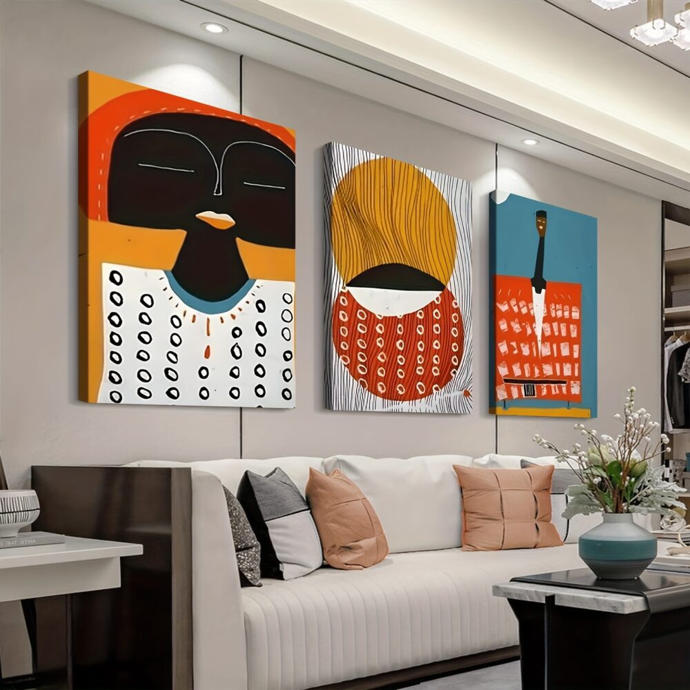 3pcs Modern Bohemian African Art Canvas Posters – Afrocentric Wall Decor