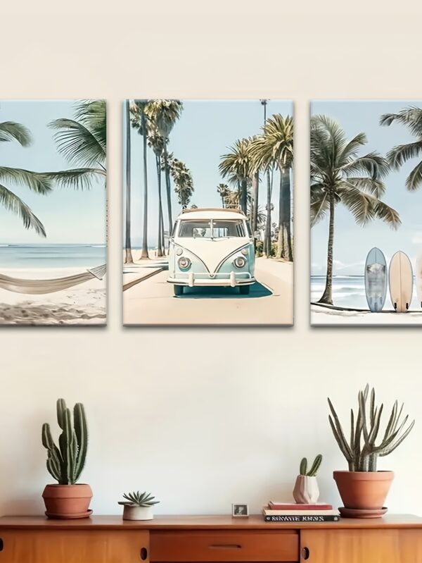 3pcs Wooden Framed Tropical Surfboard Wall Art – Aesthetic Canvas Prints