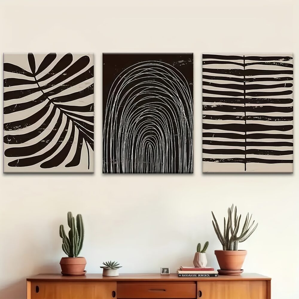 3pcs Wooden Framed Bohemian Wall Art – Minimalist Abstract Striped Canvas Prints - Image 2