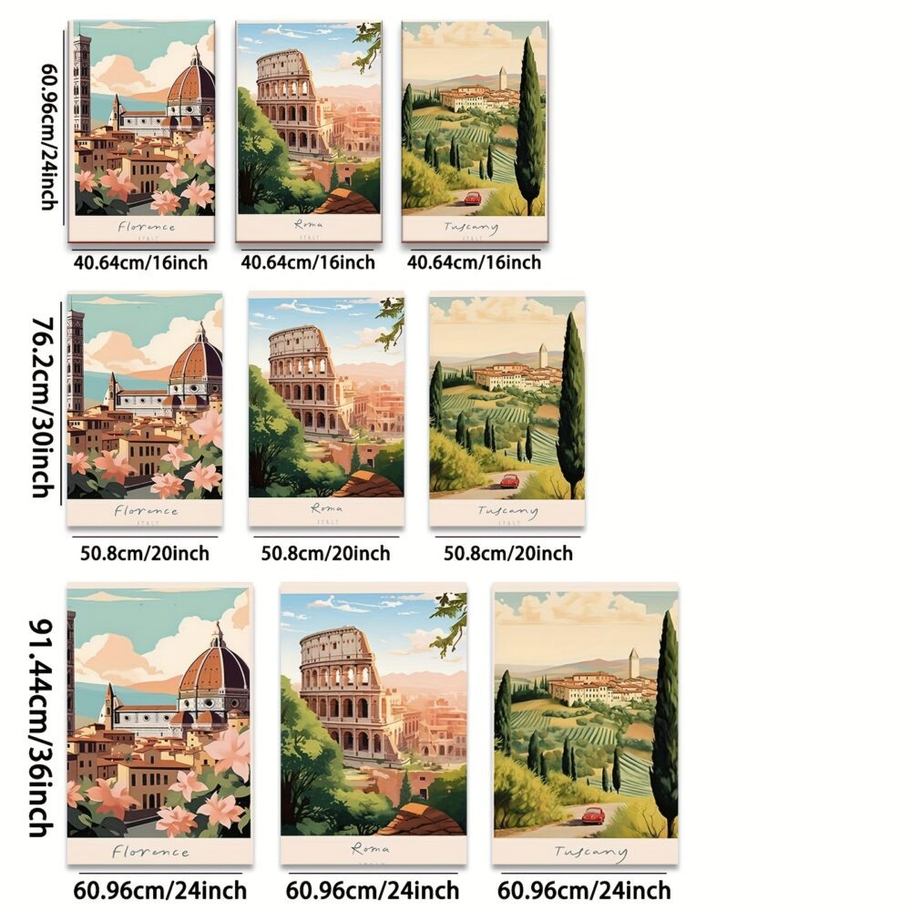 3pcs Art Deco Italian Landscape Canvas Wall Art – Wrapped Wood Frame Painting Set - Image 6