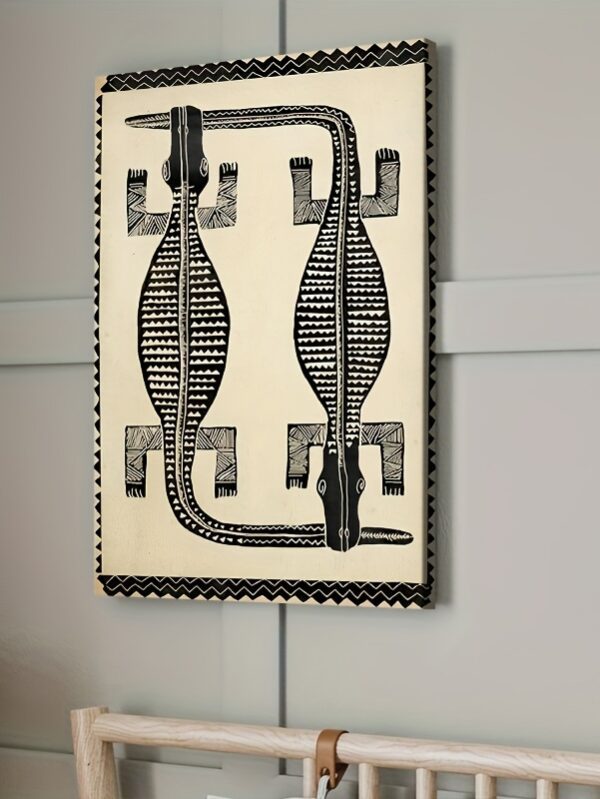 African Crocodile Tribal Canvas – Wooden Framed Boho Wall Art