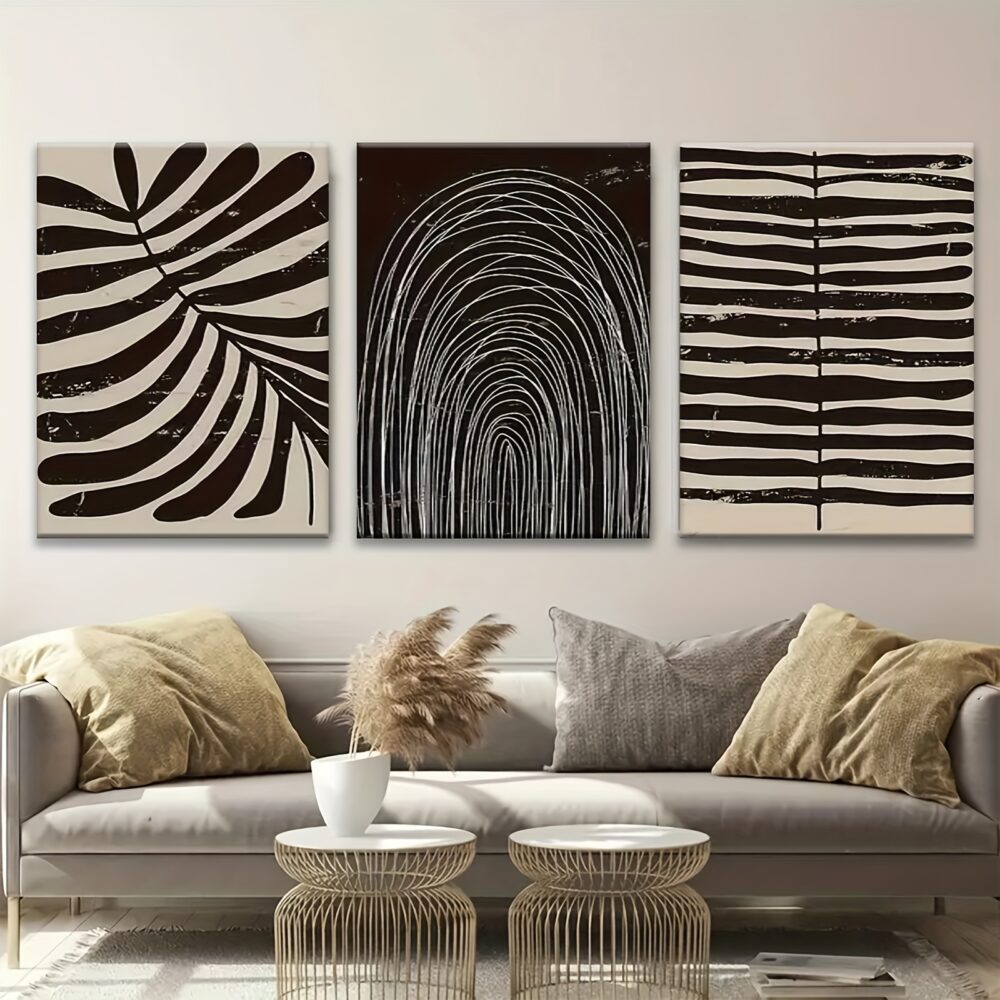 3pcs Wooden Framed Bohemian Wall Art – Minimalist Abstract Striped Canvas Prints - Image 6