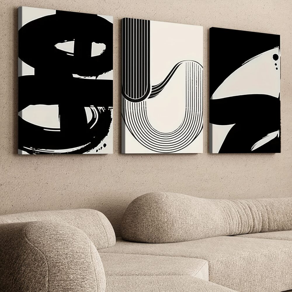 3pcs Valentine’s Day Canvas Art Set – Abstract Line Art with Exquisite Wood Frame