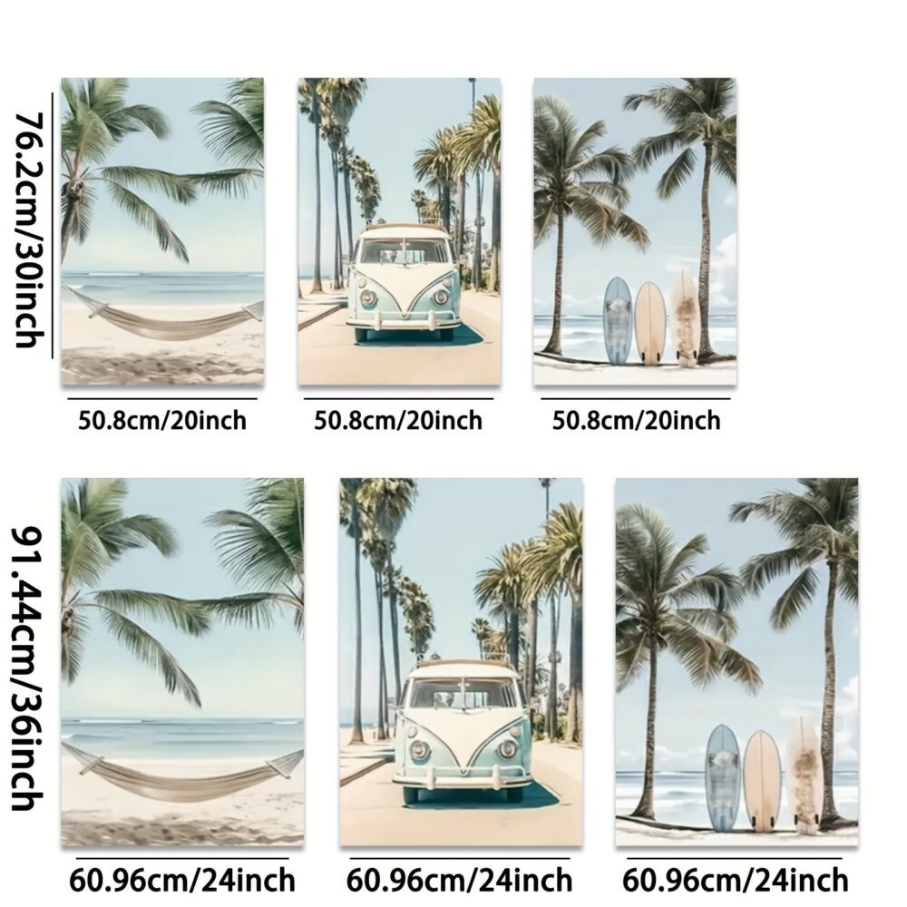 3pcs Wooden Framed Tropical Surfboard Wall Art – Aesthetic Canvas Prints - Image 5