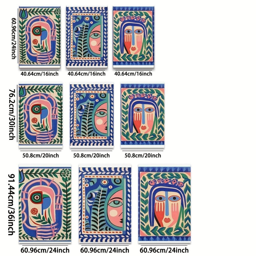 3pcs Folk Art Abstract Face Canvas Wall Art – Modern Art Deco Aesthetic Decor - Image 4