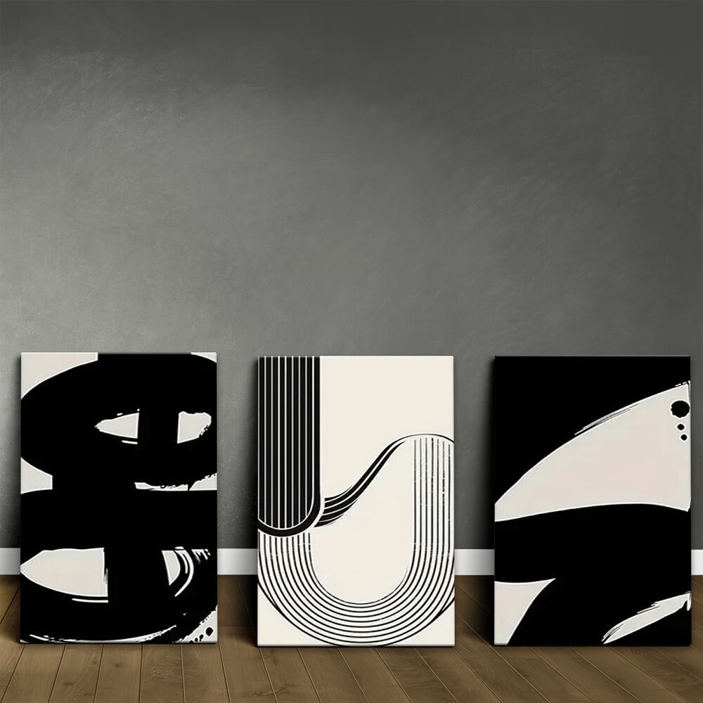 3pcs Valentine’s Day Canvas Art Set – Abstract Line Art with Exquisite Wood Frame - Image 7