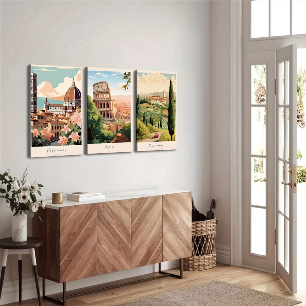 3pcs Art Deco Italian Landscape Canvas Wall Art – Wrapped Wood Frame Painting Set - Image 5