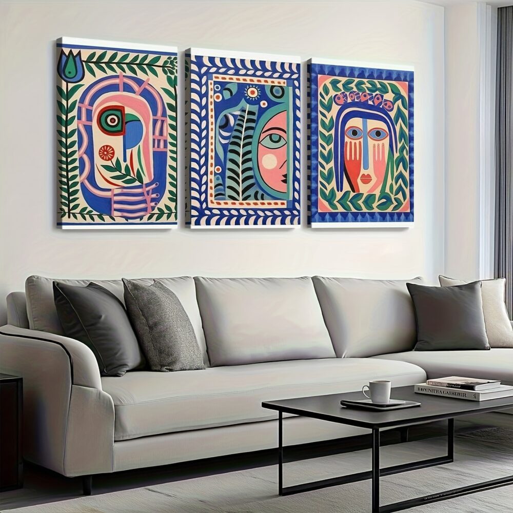 3pcs Folk Art Abstract Face Canvas Wall Art – Modern Art Deco Aesthetic Decor - Image 7