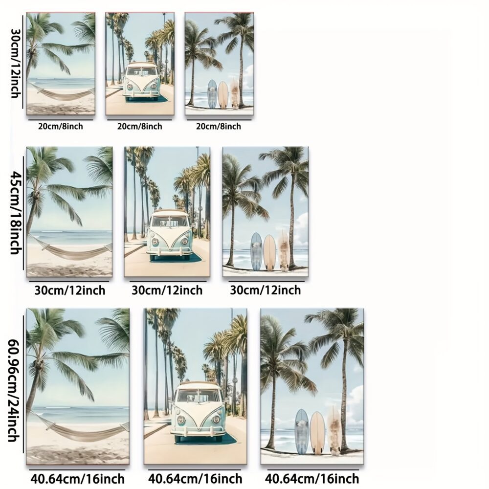 3pcs Wooden Framed Tropical Surfboard Wall Art – Aesthetic Canvas Prints - Image 4