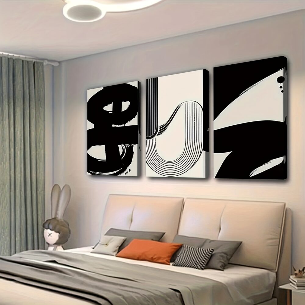 3pcs Valentine’s Day Canvas Art Set – Abstract Line Art with Exquisite Wood Frame - Image 5