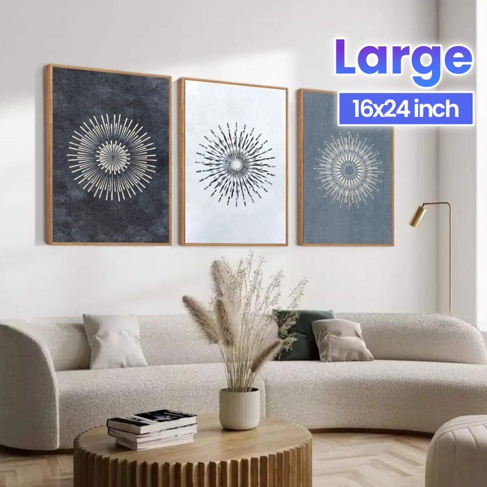 Large Mid-Century Mandala Canvas – Neutral Textured Minimalist Wall Art