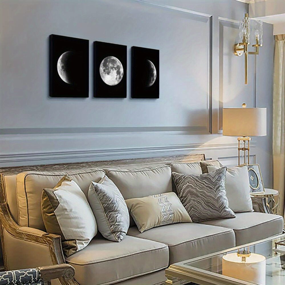 Wall Art Set of 3 – Full Moon and Half Moon Wrapped Canvas Prints - Image 6