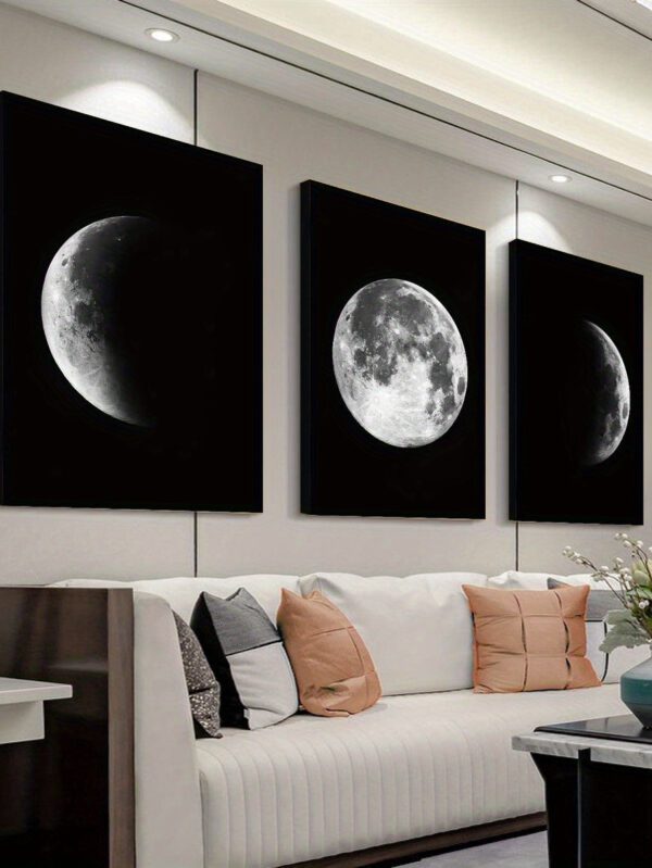 Wall Art Set of 3 – Full Moon and Half Moon Wrapped Canvas Prints