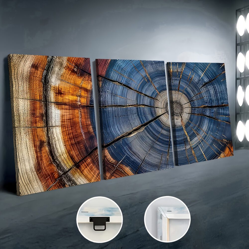 3pcs Tree Stump Ring Abstract Art – Canvas Surface-Printed Frames
