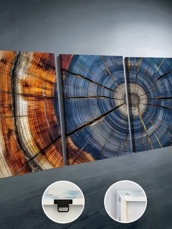 3pcs Tree Stump Ring Abstract Art – Canvas Surface-Printed Frames