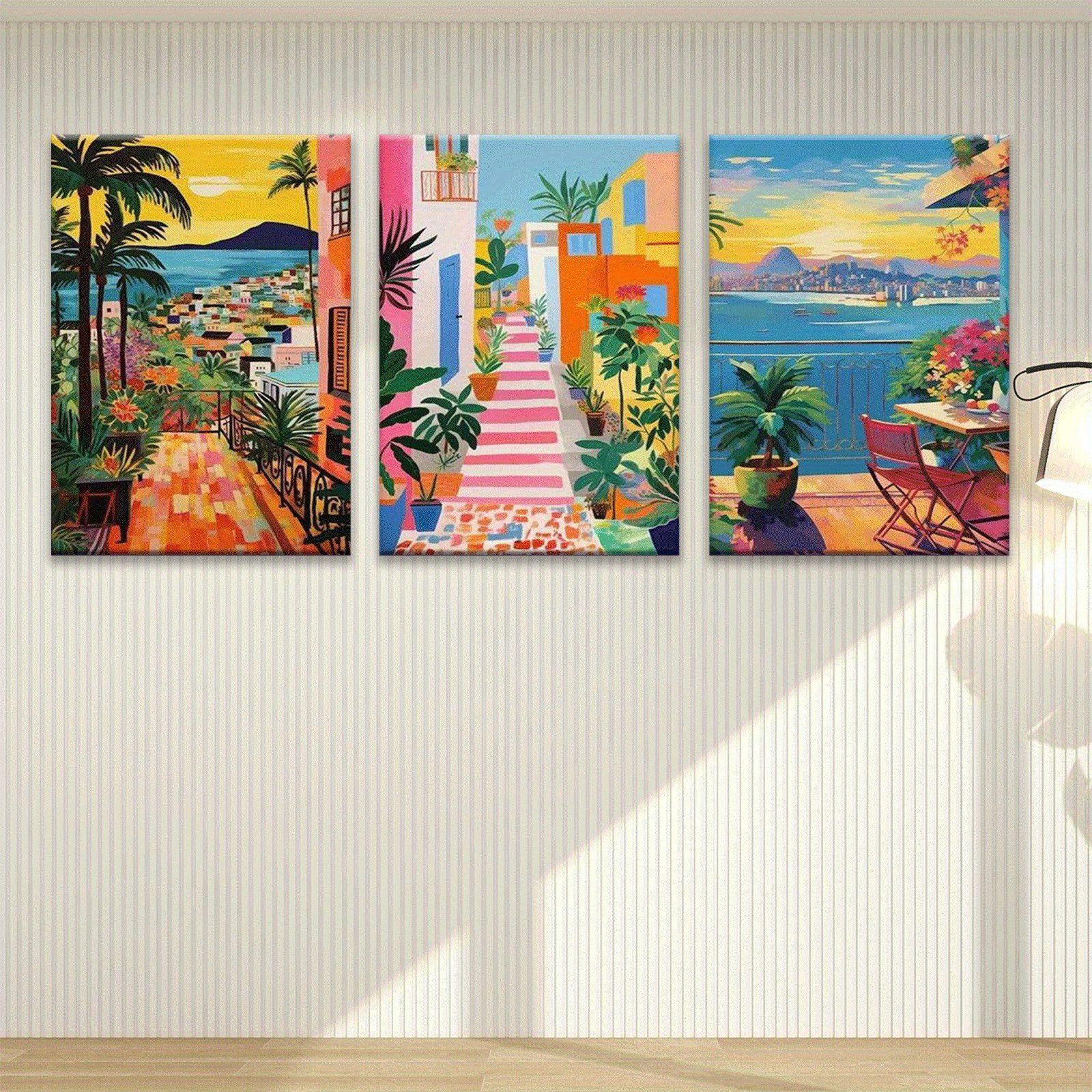 3pcs Vintage Brazilian Floral Canvas Prints – Indigenous Art & Retro Travel Poster Set