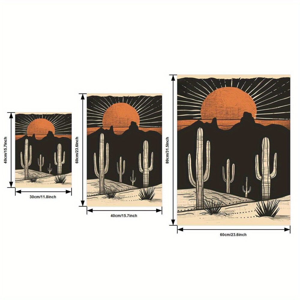 3-Piece Sunset Desert Cactus Canvas Wall Art – Classic Modern Landscape Pine Frame - Image 4