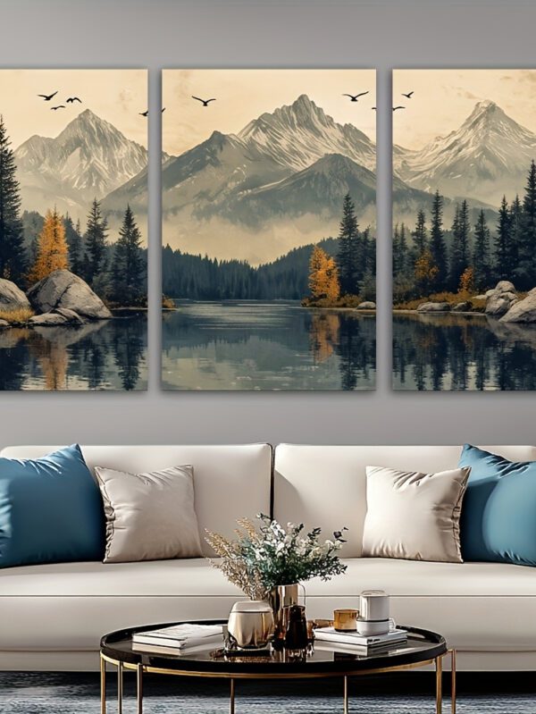 3pcs Creative Canvas Wrap – Snow Mountain, Forest & Lake Landscape Wall Art Set