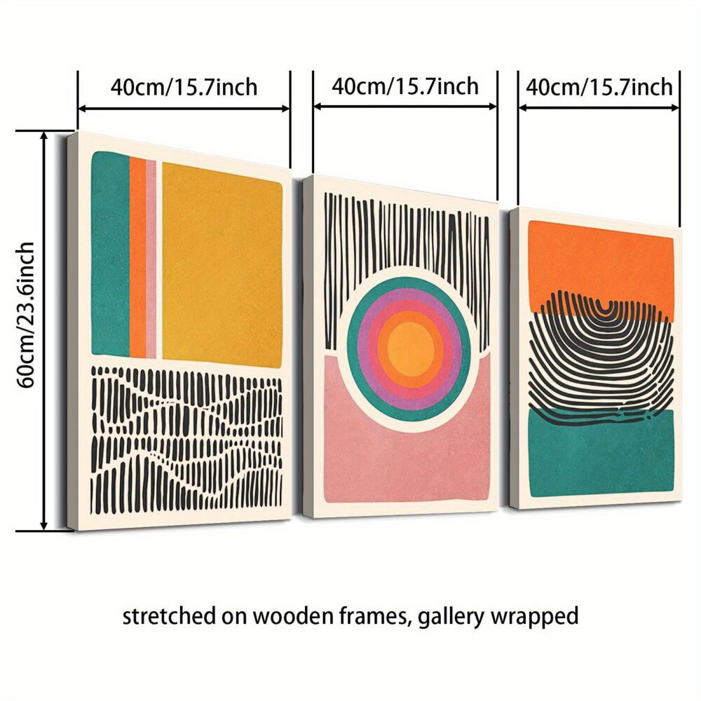 3pcs Abstract Shape Canvas Posters – Wood Framed Boho Minimalist Wall Art - Image 7