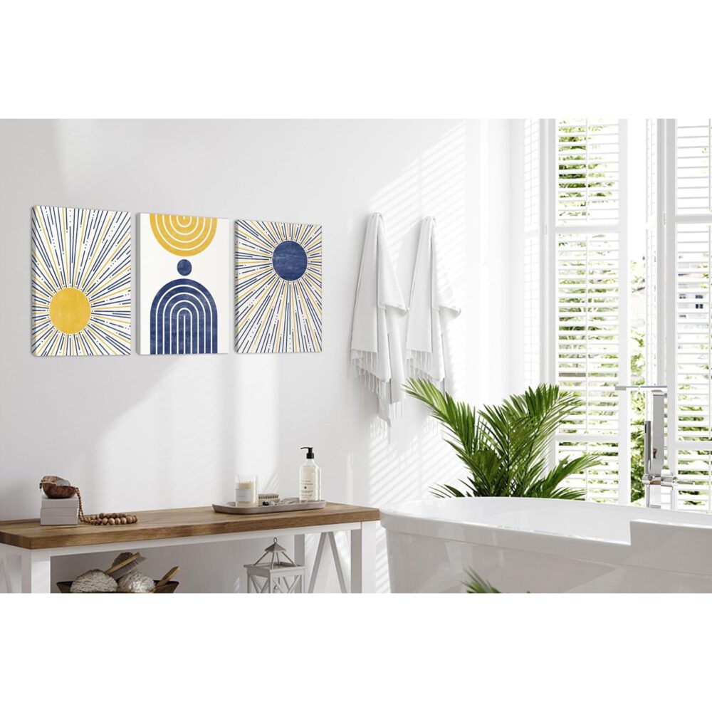 3-Piece Boho Sun & Line Canvas Set – Mid-Century Modern Geometric Wall Art - Image 3
