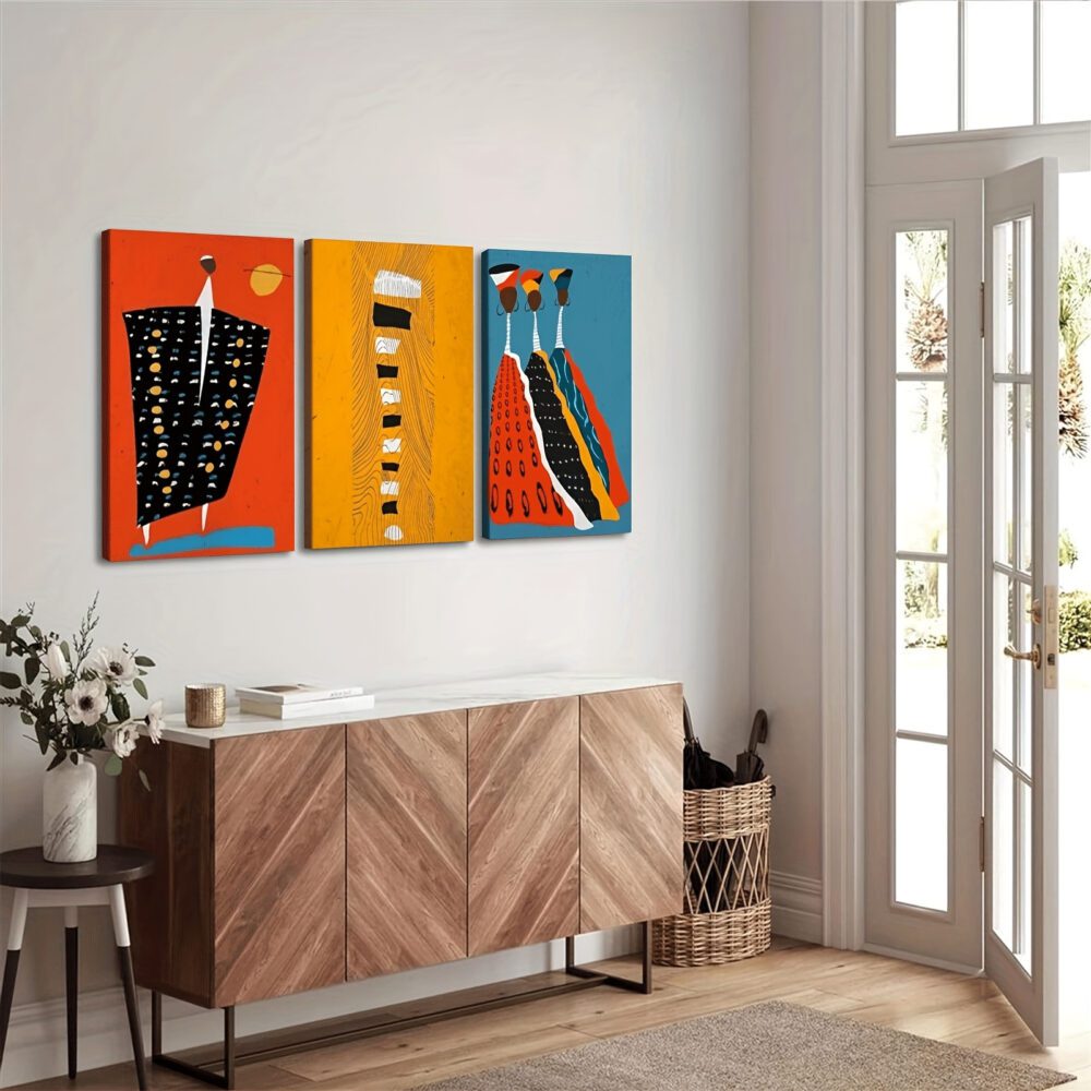 3pcs Vibrant Afro Boho Portrait Canvas Set – African American Art in Black, Yellow, Orange & Blue - Image 5