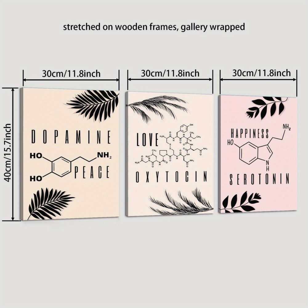 3-Piece Neurotransmitter Wall Art – Serotonin, Dopamine, Oxytocin Prints – Modern Canvas Set - Image 6