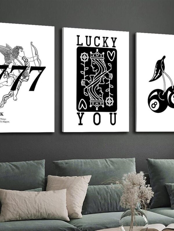3pcs Wooden Frame Canvas Art Set – Vintage Angel Number 777, Cherry Artwork & Inspirational Quotes