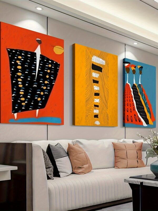 3pcs Vibrant Afro Boho Portrait Canvas Set – African American Art in Black, Yellow, Orange & Blue