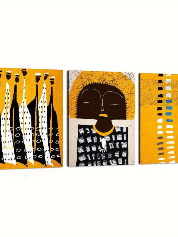 3pcs Modern Bohemian African Women Canvas Painting – Elegant Afro Art Prints - 12×16inch(30×40cm)×3 Framed