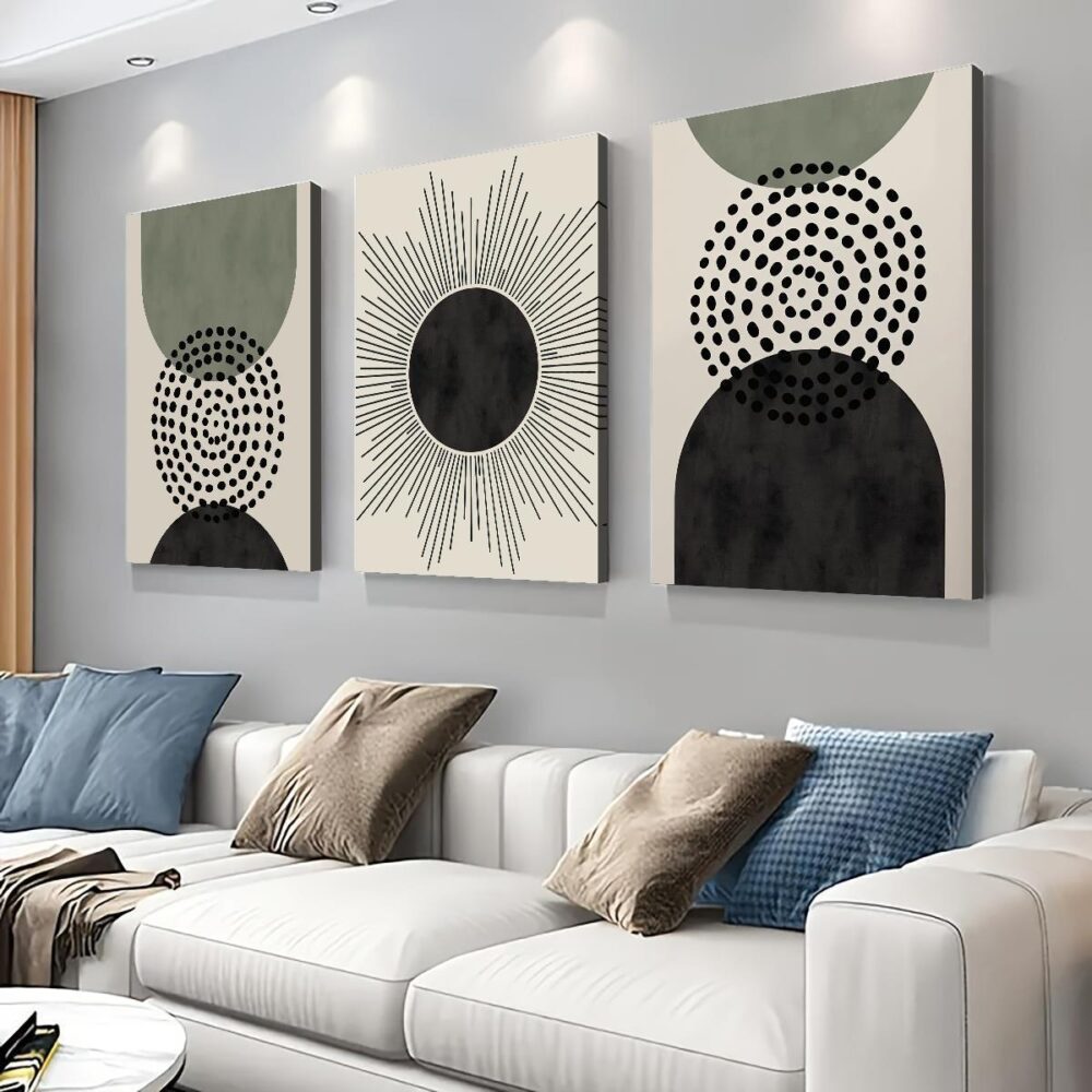 3pcs Black & White Boho Style Salvia Officinalis Canvas Wall Art – Waterproof Botanical Prints