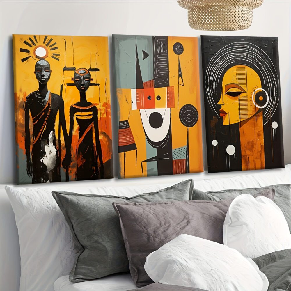 3pcs Boho Chic African American Art Set – Modern Abstract Canvas Wall Decor - Image 5