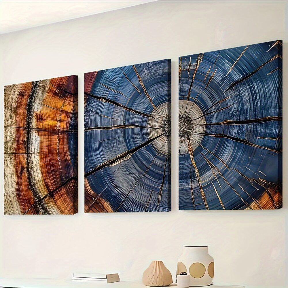 3pcs Tree Stump Ring Abstract Art – Canvas Surface-Printed Frames - Image 3