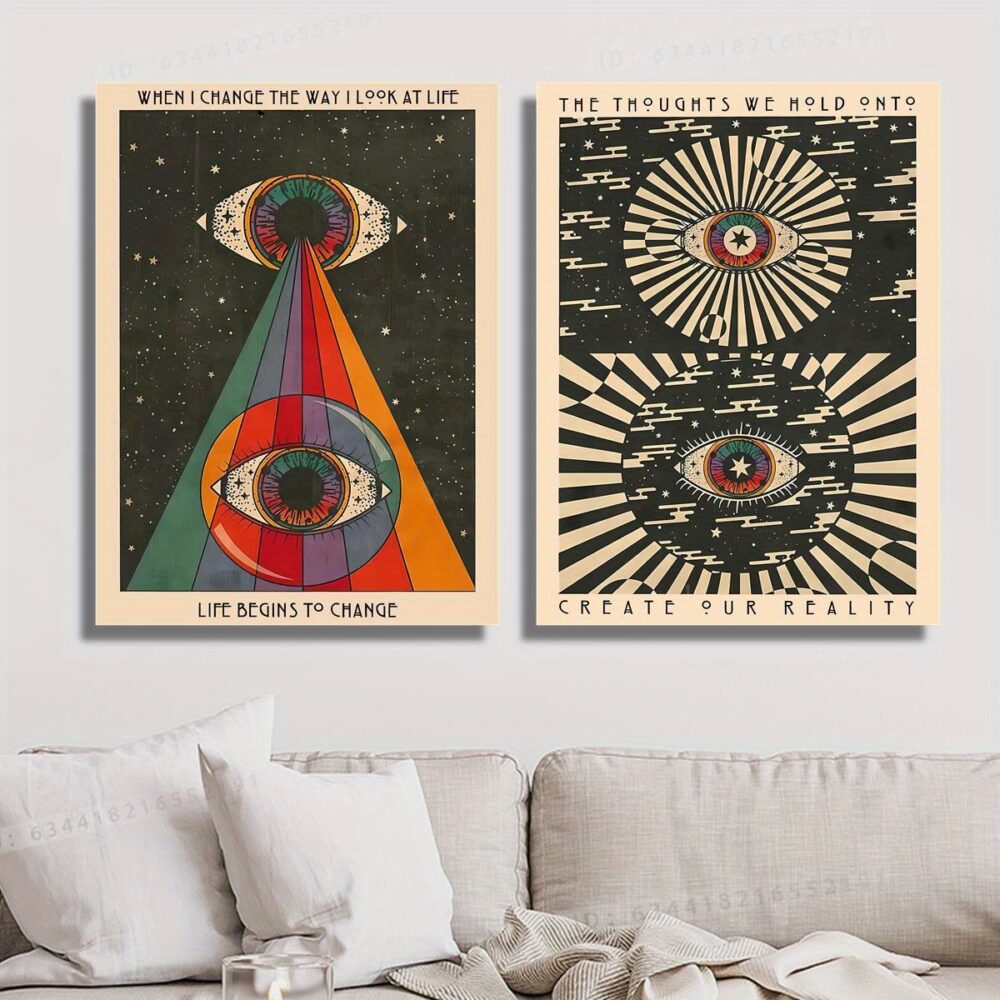 Retro Canvas Framed Boho Psychedelic Rainbow – Mid-Century Modern Abstract Geometric Wall Art - Image 10