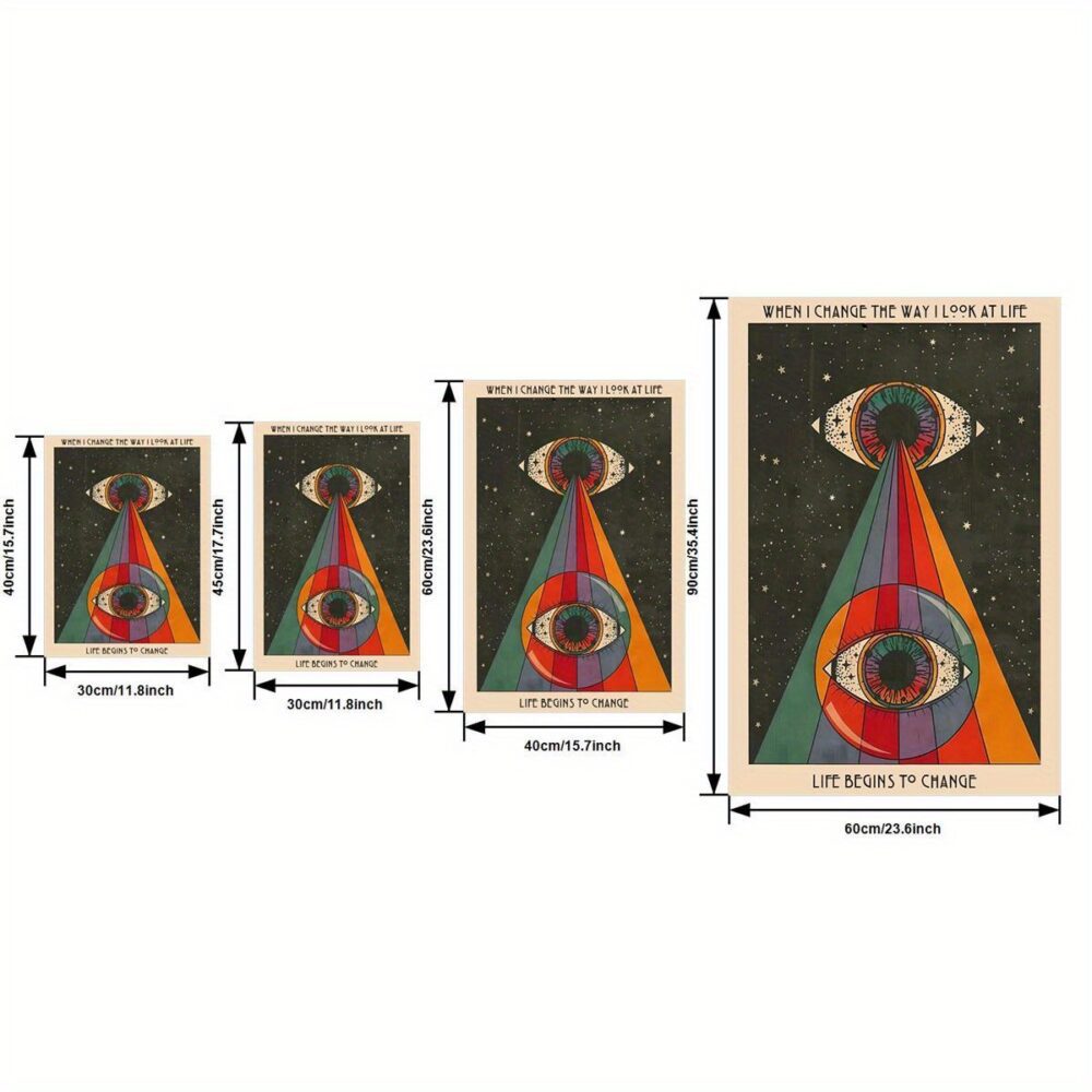 Retro Canvas Framed Boho Psychedelic Rainbow – Mid-Century Modern Abstract Geometric Wall Art - Image 3